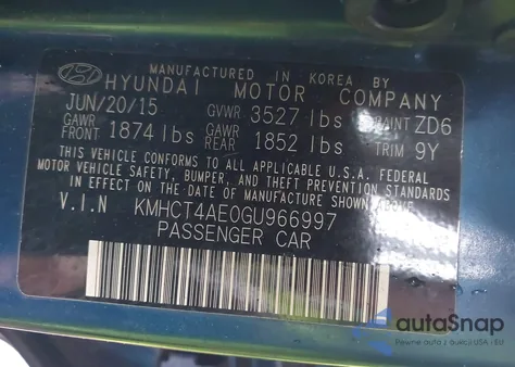 2016 Hyundai Accent Se z USA, uszkodzony, nr VIN KMHCT4AE0GU966997